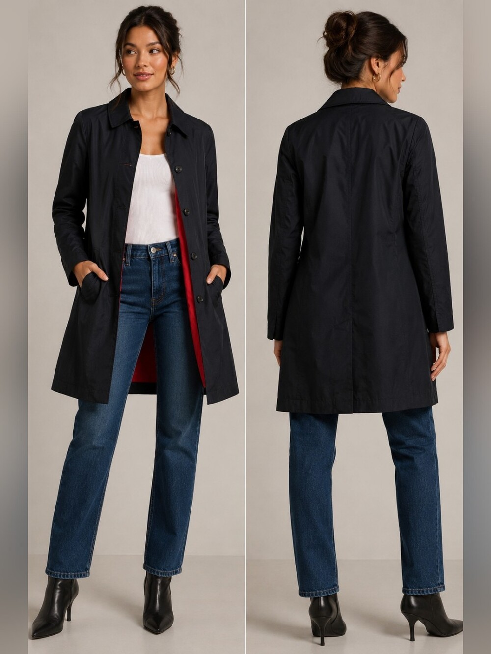 Banana Republic Y2K Black Trench Coat Jacket L 2002